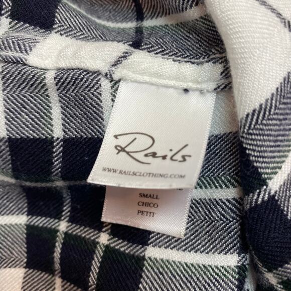 Rails Women's Hunter Plaid Black & White Rayon Button Up Shirt Size Small - Picture 7 of 8